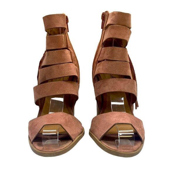 Qupid Dusty Rose Pink Suede Gladiator Open Toe Block Heel Women’s Size 5.5 - Picture 8 of 13